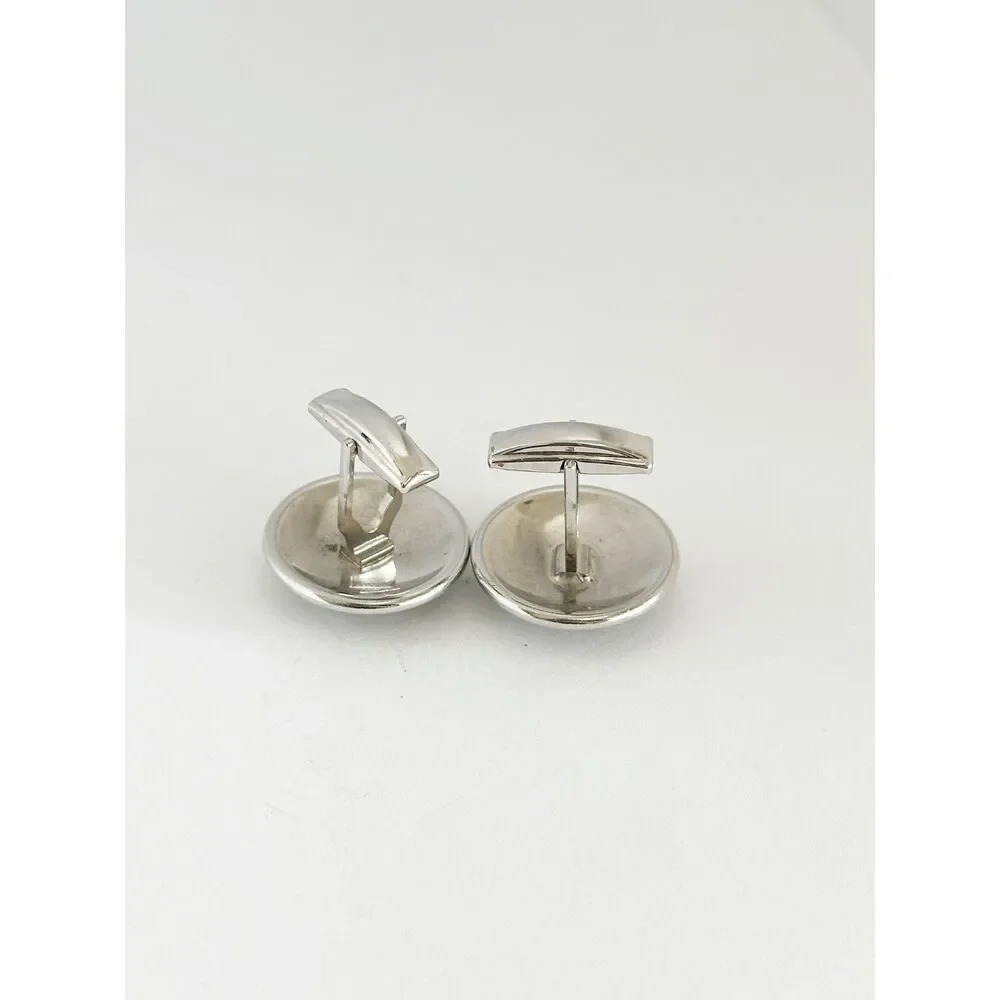 Vintage Silver Tone Hematite Roman Soldier Cufflinks Round